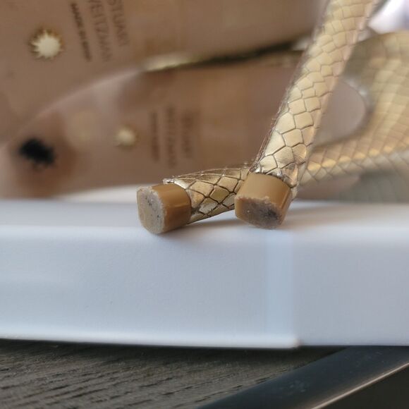 Stuart Weitzman Nudistcurve 4.5 inch Heel Gold Snake 8.5B Sexy Strappy Luxury - Picture 7 of 7